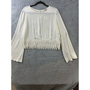 Ecote Urban Outfitters Long Bell Sleeve Lace Hem Semi Sheer Top L